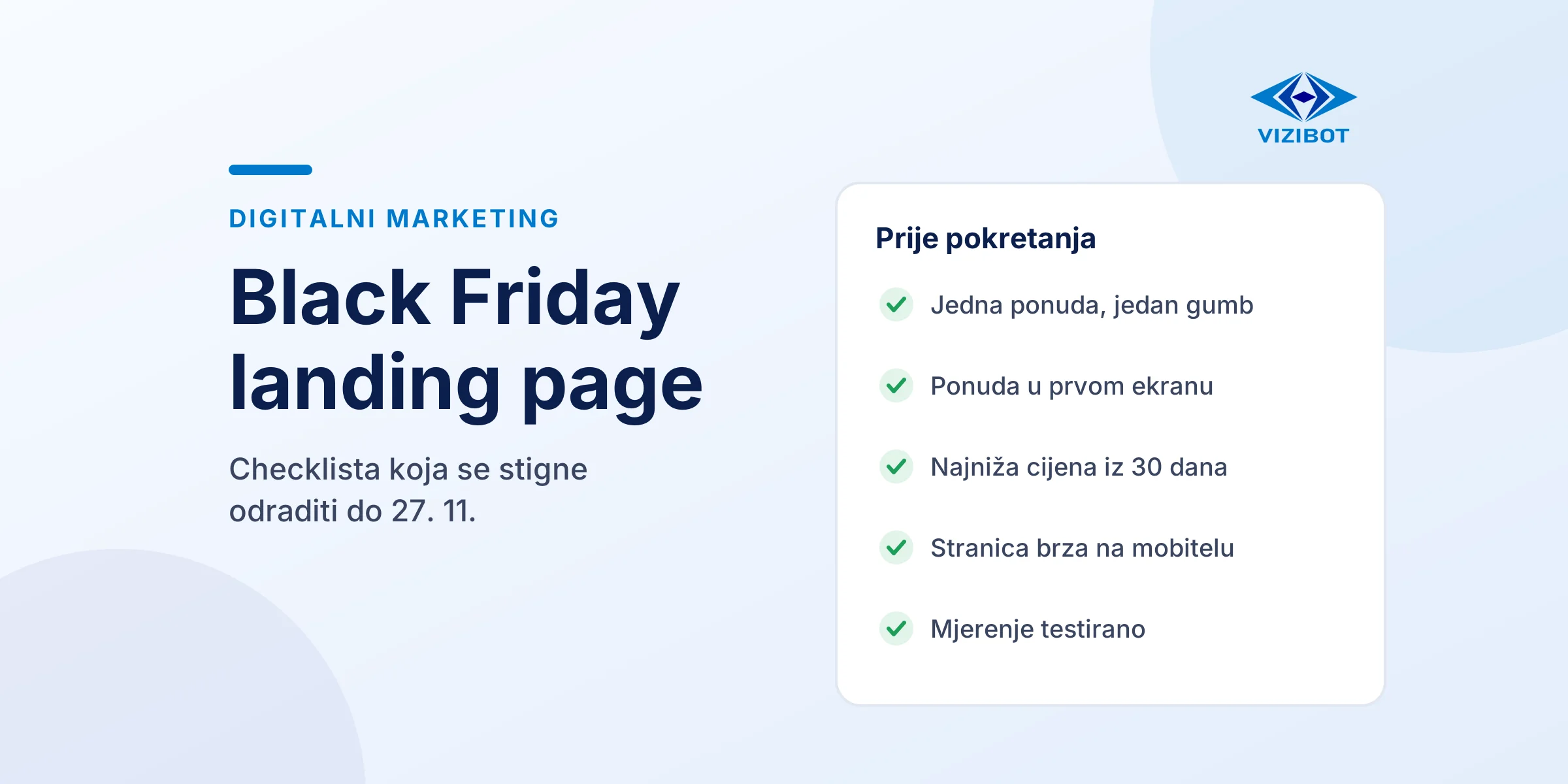 Checklista za Black Friday landing page s datumom 27. studenoga 2026.